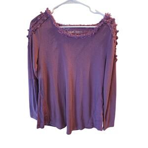 North River Purple Lace Long Sleeve Top M Womens Pullover Coquette Cottage Core